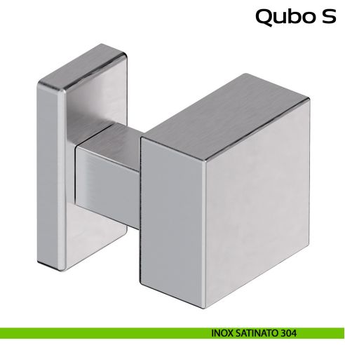 Pomolo fisso spostato in acciaio per porta Qubo S Reguitti Inox rosetta rettangolare - inox satinato 304