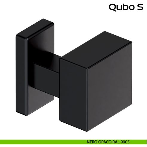 Pomolo fisso spostato in acciaio per porta Qubo S Reguitti Inox rosetta rettangolare - nero opaco RAL 9005