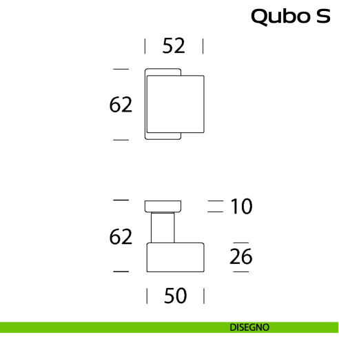 Pomolo fisso spostato in acciaio per porta Qubo S Reguitti Inox rosetta rettangolare disegno