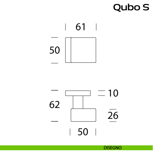 Pomolo girevole spostato in acciaio per porta Qubo S Reguitti Inox - DISEGNO