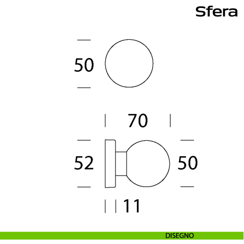 Pomolo fisso diametro 50 mm in acciaio per porta Sfera Reguitti Inox disegno