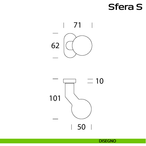 Pomolo fisso in acciaio per porta Sfera S Reguitti Inox rosetta ovale disegno