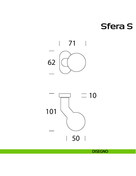 Pomolo fisso in acciaio per porta Sfera S Reguitti Inox rosetta ovale disegno