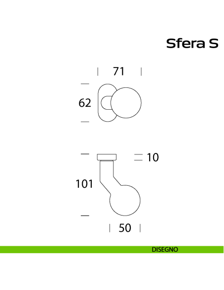 Pomolo girevole in acciaio per porta Sfera S Reguitti Inox rosetta ovale - DISEGNO