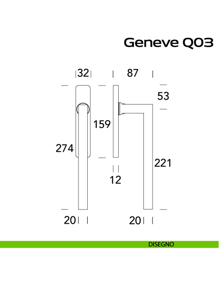 Maniglione per alzante scorrevole singolo cieco senza nicchia Genève Q03 Reguitti Inox disegno