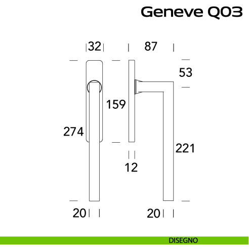 Maniglione per alzante scorrevole accoppiato con placca yale Genève Q03 Reguitti Inox disegno