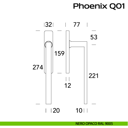 Maniglione per alzante scorrevole singolo cieco senza nicchia Phoenix Q01 Reguitti Inox disegno