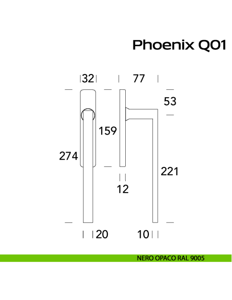 Maniglione per alzante scorrevole singolo cieco senza nicchia Phoenix Q01 Reguitti Inox disegno