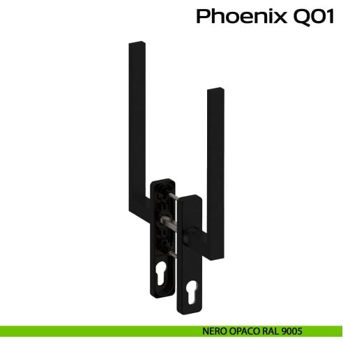 Maniglione per alzante scorrevole accoppiato con placca yale Phoenix Q01 Reguitti Inox - nero opaco RAL 9005
