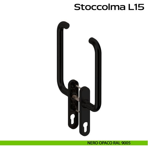 Maniglione per alzante scorrevole accoppiato con placca yale Stoccolma L15 Reguitti Inox - nero opaco RAL 9005
