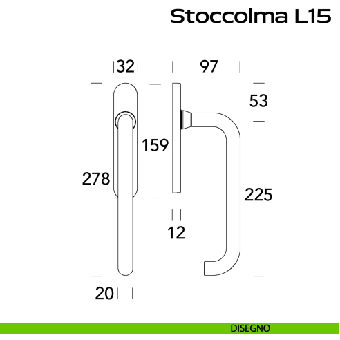 Maniglione per alzante scorrevole accoppiato con placca yale Stoccolma L15 Reguitti Inox disegno
