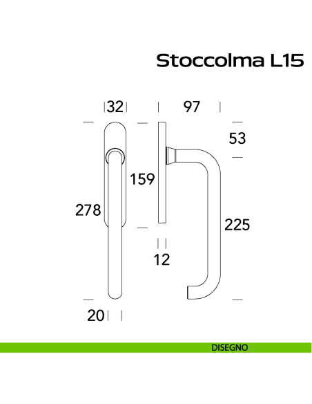 Maniglione per alzante scorrevole accoppiato con placca yale Stoccolma L15 Reguitti Inox disegno
