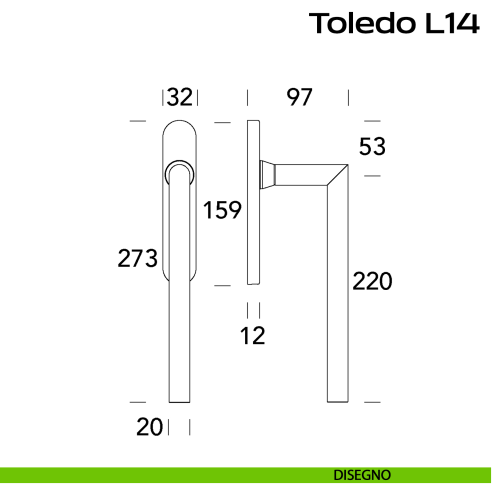 Maniglione per alzante scorrevole accoppiato con placca yale Toledo L14 Reguitti Inox disegno