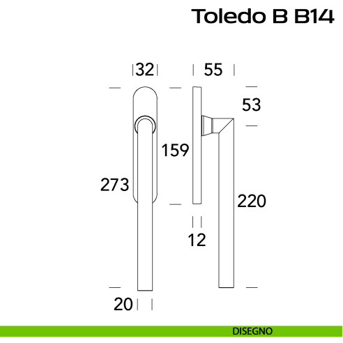 Maniglione ribassato per alzante scorrevole singolo cieco senza nicchia Toledo B B14 Reguitti Inox disegno