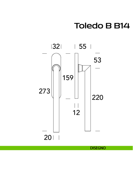 Maniglione ribassato per alzante scorrevole accoppiato con placca yale Toledo B B14 Reguitti Inox disegno