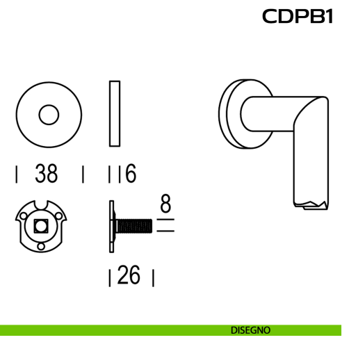Kit fissaggio con rosetta tonda e piastrino per maniglioni dritti CD PB1 Reguitti Inox disegno