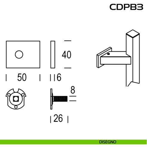 Kit fissaggio con rosetta rettangolare e piastrino per maniglioni zancati CD PB3 Reguitti Inox disegno