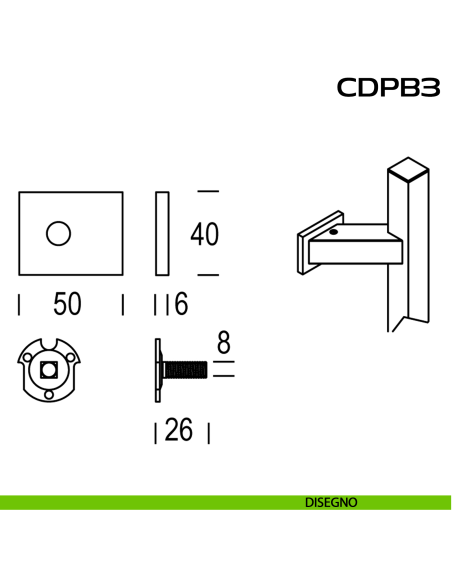 Kit fissaggio con rosetta rettangolare e piastrino per maniglioni zancati CD PB3 Reguitti Inox disegno