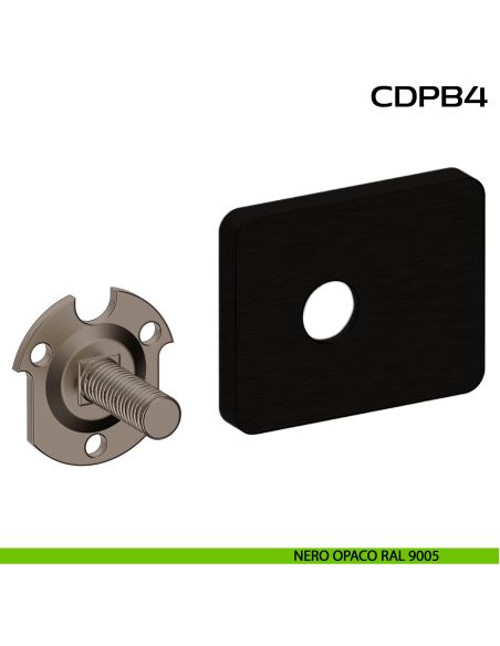 Kit fissaggio con rosetta rettangolare raggiata e piastrino per maniglioni zancati CD PB4 Reguitti Inox - nero opaco RAL 9005