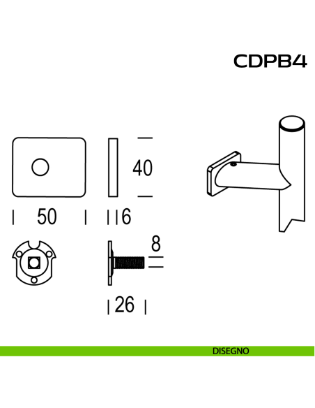 Kit fissaggio con rosetta rettangolare raggiata e piastrino per maniglioni zancati CD PB4 Reguitti Inox disegno