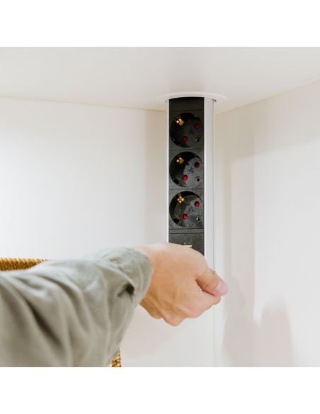 Emuca Multipresa estraibile Vertikal, 3 prese Schuko, 2 USB tipo A, Tecnoplastica e Alluminio, Verniciato bianco