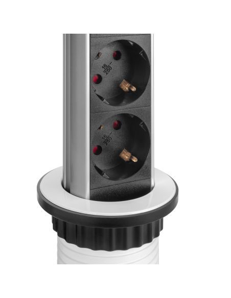 Emuca Multipresa estraibile Vertikal, 3 prese Schuko, 2 USB tipo A, Tecnoplastica e Alluminio, Verniciato bianco