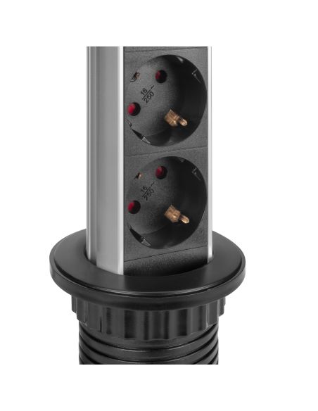 Emuca Multipresa estraibile Vertikal, 3 prese Schuko, 2 USB tipo A, Tecnoplastica e Alluminio, Verniciato nero