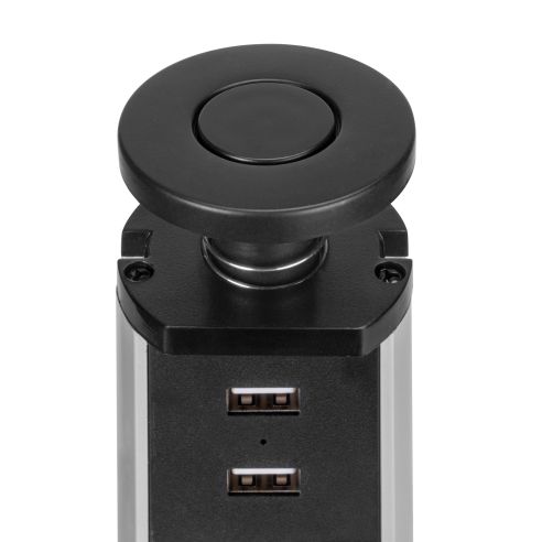 Emuca Multipresa estraibile Vertikal, 3 prese Schuko, 2 USB tipo A, Tecnoplastica e Alluminio, Verniciato nero