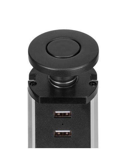 Emuca Multipresa estraibile Vertikal, 3 prese Schuko, 2 USB tipo A, Tecnoplastica e Alluminio, Verniciato nero