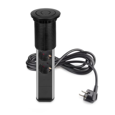 Emuca Multipresa estraibile Vertikal, 3 prese Schuko, 2 USB tipo A, Tecnoplastica e Alluminio, Verniciato nero