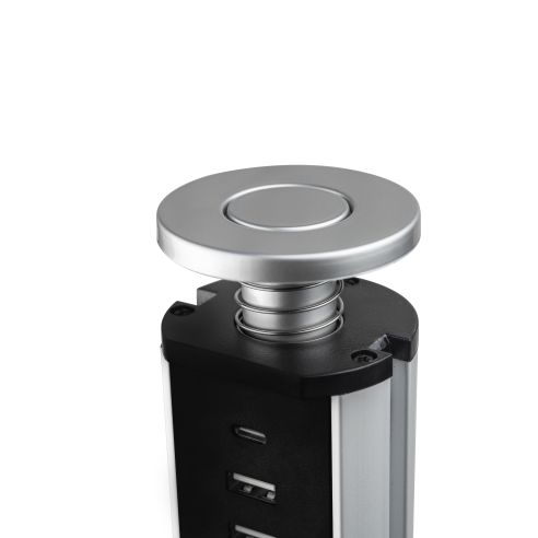 Emuca Multipresa estraibile Vertikal, 3 prese Schuko, 1 USB Tipo A, 1 USB Tipo C, Tecnoplastica e Alluminio, Grigio metallizzata