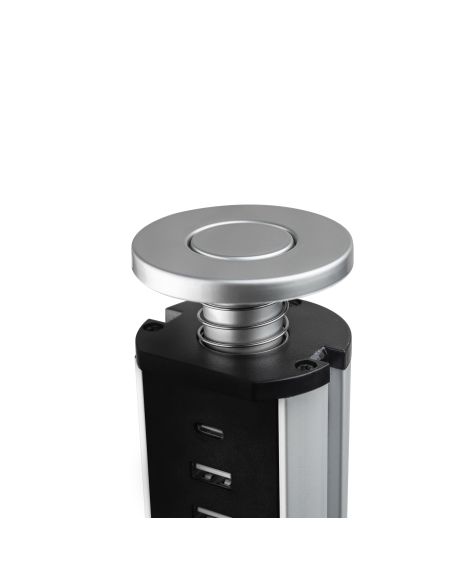 Emuca Multipresa estraibile Vertikal, 3 prese Schuko, 1 USB Tipo A, 1 USB Tipo C, Tecnoplastica e Alluminio, Grigio metallizzata