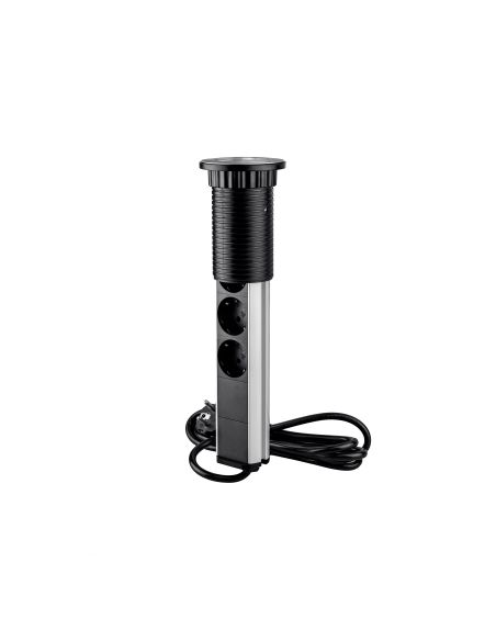 Emuca Multipresa estraibile Vertikal, 3 prese Schuko, 1 USB Tipo A, 1 USB Tipo C, Tecnoplastica e Alluminio, Grigio metallizzata