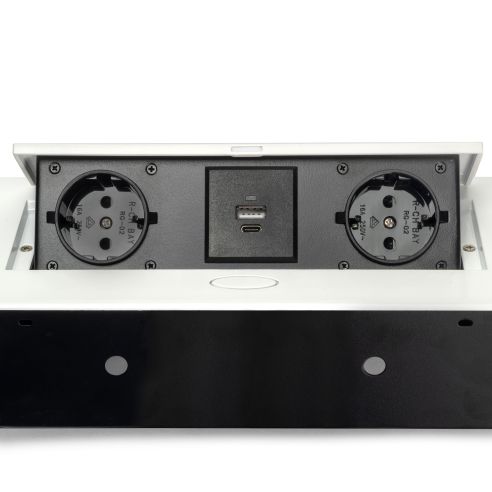 Emuca Multipresa Atom 26 Lite per scrivania, Verniciato bianco, Zama e Acciaio e Tecnoplastica