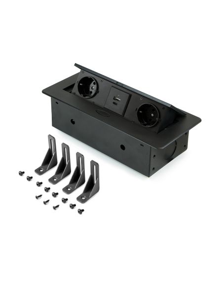 Emuca Multipresa Atom 26 Lite per scrivania, Verniciato nero, Zama e Acciaio e Tecnoplastica