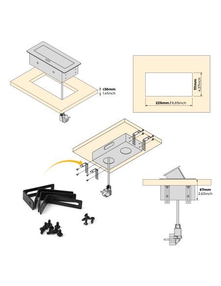 Emuca Multipresa Atom 26 Lite per scrivania, Verniciato nero, Zama e Acciaio e Tecnoplastica