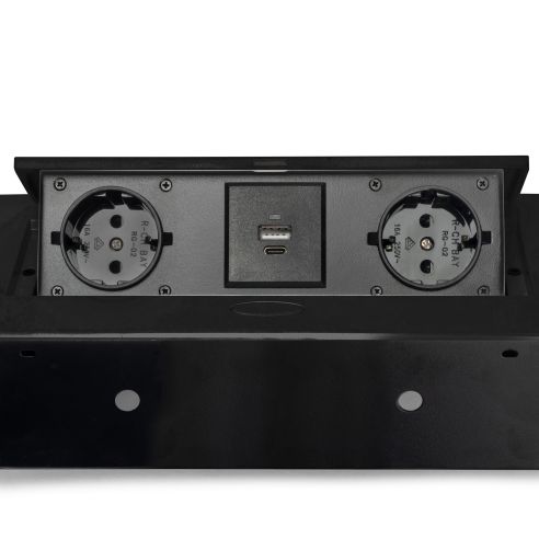 Emuca Multipresa Atom 26 Lite per scrivania, Verniciato nero, Zama e Acciaio e Tecnoplastica