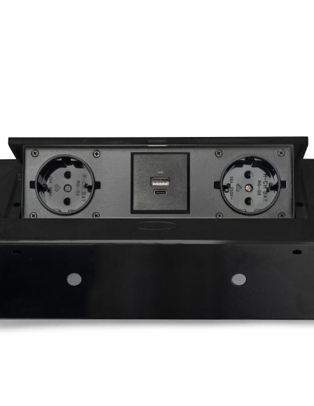 Emuca Multipresa Atom 26 Lite per scrivania, Verniciato nero, Zama e Acciaio e Tecnoplastica