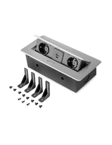 Emuca Multipresa Atom 26 Lite per scrivania, Verniciato alluminio, Zama e Acciaio e Tecnoplastica