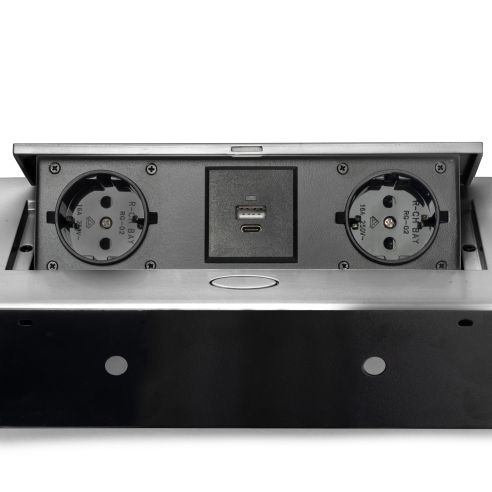 Emuca Multipresa Atom 26 Lite per scrivania, Verniciato alluminio, Zama e Acciaio e Tecnoplastica