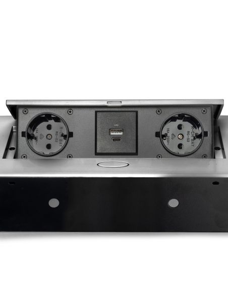 Emuca Multipresa Atom 26 Lite per scrivania, Verniciato alluminio, Zama e Acciaio e Tecnoplastica