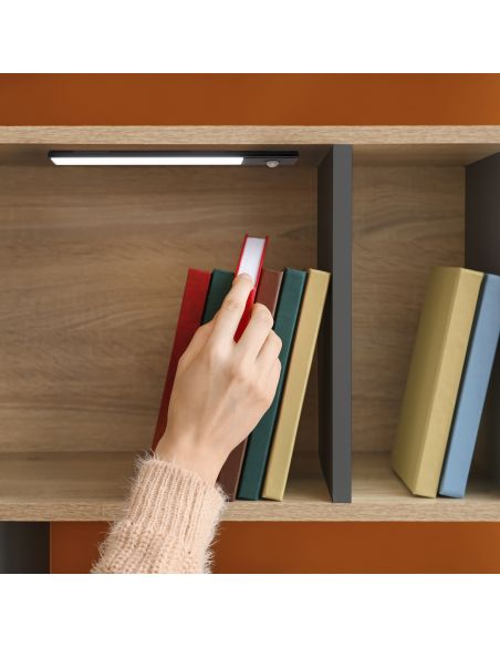 Emuca Lampada LED ricaricabile con USB Kaus Black con sensore di movimento, L400mm, Tecnoplastica e Alluminio, Verniciato nero
