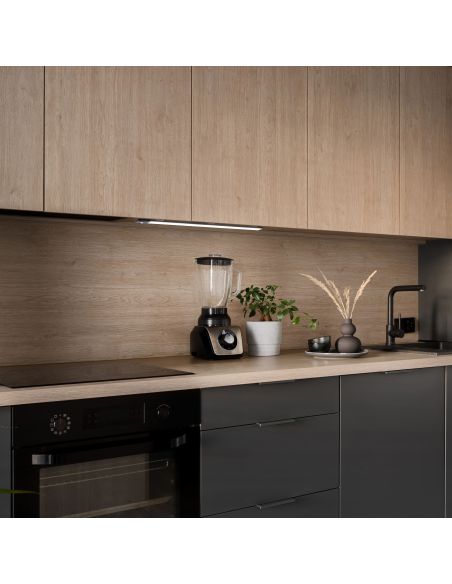 Emuca Lampada LED ricaricabile con USB Kaus Black con sensore di movimento, L400mm, Tecnoplastica e Alluminio, Verniciato nero