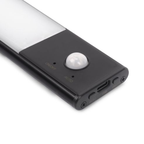 Emuca Lampada LED ricaricabile con USB Kaus Black con sensore di movimento, L400mm, Tecnoplastica e Alluminio, Verniciato nero