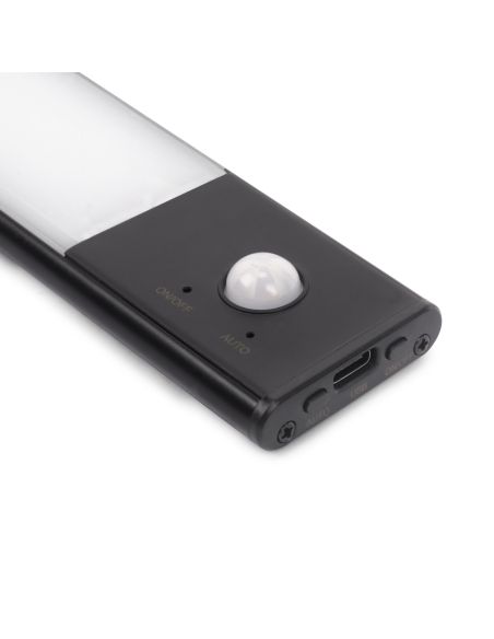 Emuca Lampada LED ricaricabile con USB Kaus Black con sensore di movimento, L400mm, Tecnoplastica e Alluminio, Verniciato nero