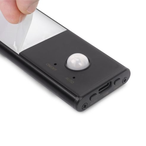 Emuca Lampada LED ricaricabile con USB Kaus Black con sensore di movimento, L400mm, Tecnoplastica e Alluminio, Verniciato nero