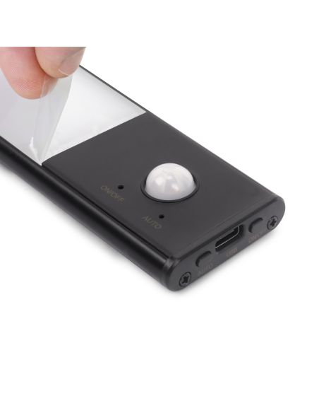 Emuca Lampada LED ricaricabile con USB Kaus Black con sensore di movimento, L400mm, Tecnoplastica e Alluminio, Verniciato nero