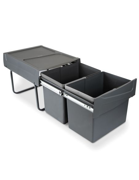 Emuca Contenitore per la raccolta differenziata da montare sul fondo ed estraibile manualmente in cucina 2x15lt, Grigio