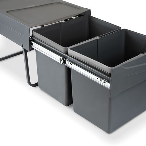 Emuca Contenitore per la raccolta differenziata da montare sul fondo ed estraibile manualmente in cucina 2x15lt, Grigio