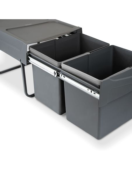 Emuca Contenitore per la raccolta differenziata da montare sul fondo ed estraibile manualmente in cucina 2x15lt, Grigio